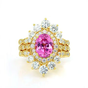 Art Deco Trio Oval Cut Lab Padparadscha Bridal Rings - 3pcs - LGG Jewelry