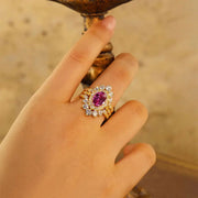 Art Deco Trio Oval Cut Lab Padparadscha Bridal Rings - 3pcs - LGG Jewelry