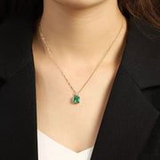 Asscher Cut Columbia Green Lab Emerald Bezel Pendant Necklace - LGG Jewelry