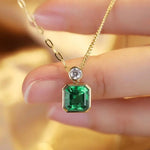 Load image into Gallery viewer, Asscher Cut Columbia Green Lab Emerald Bezel Pendant Necklace - LGG Jewelry
