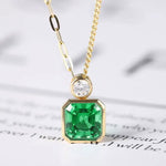 Load image into Gallery viewer, Asscher Cut Columbia Green Lab Emerald Bezel Pendant Necklace - LGG Jewelry
