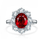 Charger l&#39;image dans la visionneuse de galerie, Big Oval Halo 3 Ct Oval Cut Lab Ruby Engagement Ring - LGG Jewelry
