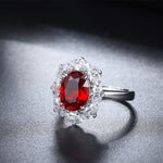 Charger l&#39;image dans la visionneuse de galerie, Big Oval Halo 3 Ct Oval Cut Lab Ruby Engagement Ring - LGG Jewelry

