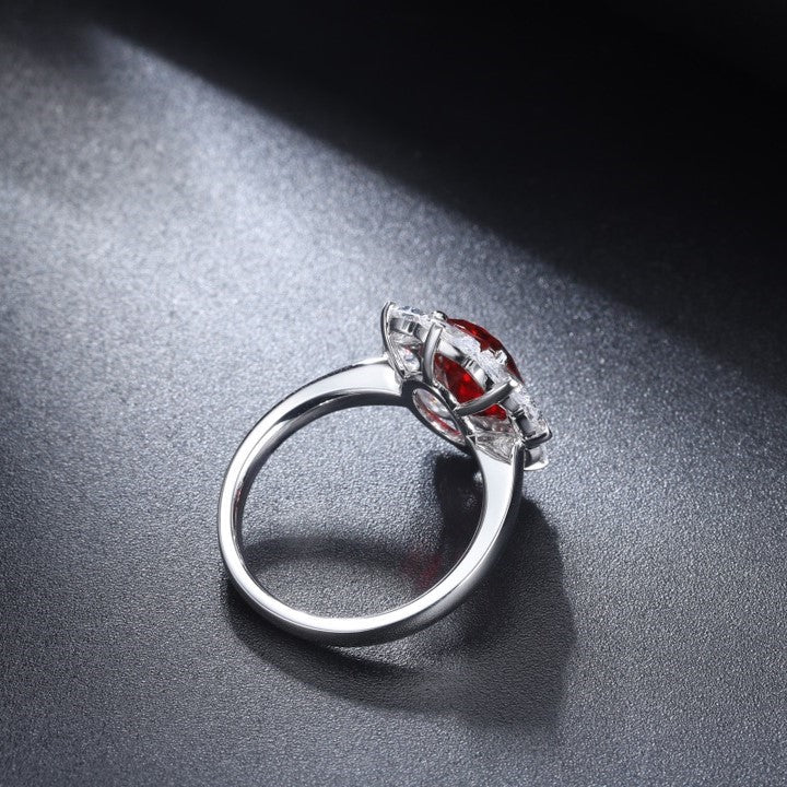 Big Oval Halo 3 Ct Oval Cut Lab Ruby Engagement Ring - LGG Jewelry