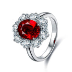 Charger l&#39;image dans la visionneuse de galerie, Big Oval Halo 3 Ct Oval Cut Lab Ruby Engagement Ring - LGG Jewelry
