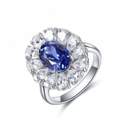 Big Pear Halo 3.5 Ct Oval Cut Lab Blue Sapphire Engagement Ring - LGG Jewelry