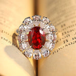 Load image into Gallery viewer, Big Pear Halo 3.5 Ct Oval Cut Lab Ruby Engagement Ring - LGG Jewelry
