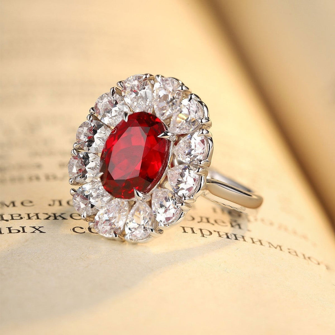Big Pear Halo 3.5 Ct Oval Cut Lab Ruby Engagement Ring - LGG Jewelry