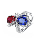 Bowknot 5.3 Ctw Oval Lab Ruby & Lab Blue Sapphire Toi Et Moi Engagement Ring - LGG Jewelry