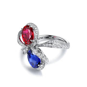 Bowknot 5.3 Ctw Oval Lab Ruby & Lab Blue Sapphire Toi Et Moi Engagement Ring - LGG Jewelry