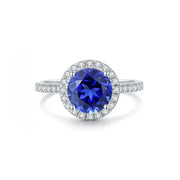 Classic 2.9 Ct Round Lab Blue Sapphire Halo Engagement Ring - LGG Jewelry