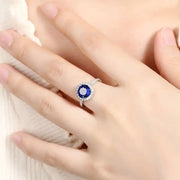 Classic 2.9 Ct Round Lab Blue Sapphire Halo Engagement Ring - LGG Jewelry