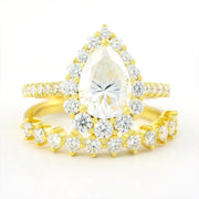 Classic 2 Ct Pear Shape Halo Bridal Ring Set - 2pcs - LGG Jewelry
