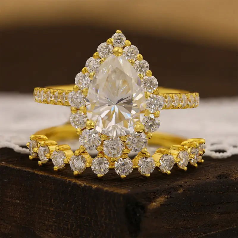 Classic 2 Ct Pear Shape Halo Bridal Ring Set - 2pcs - LGG Jewelry