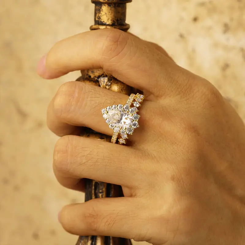Classic 2 Ct Pear Shape Halo Bridal Ring Set - 2pcs - LGG Jewelry