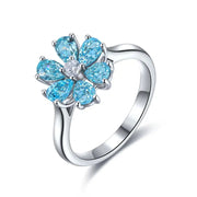 Daisy Pear Cut Blue Moissanite Engagement Ring - LGG Jewelry