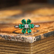 Daisy Pear Cut Lab Emerald Engagement Ring - LGG Jewelry