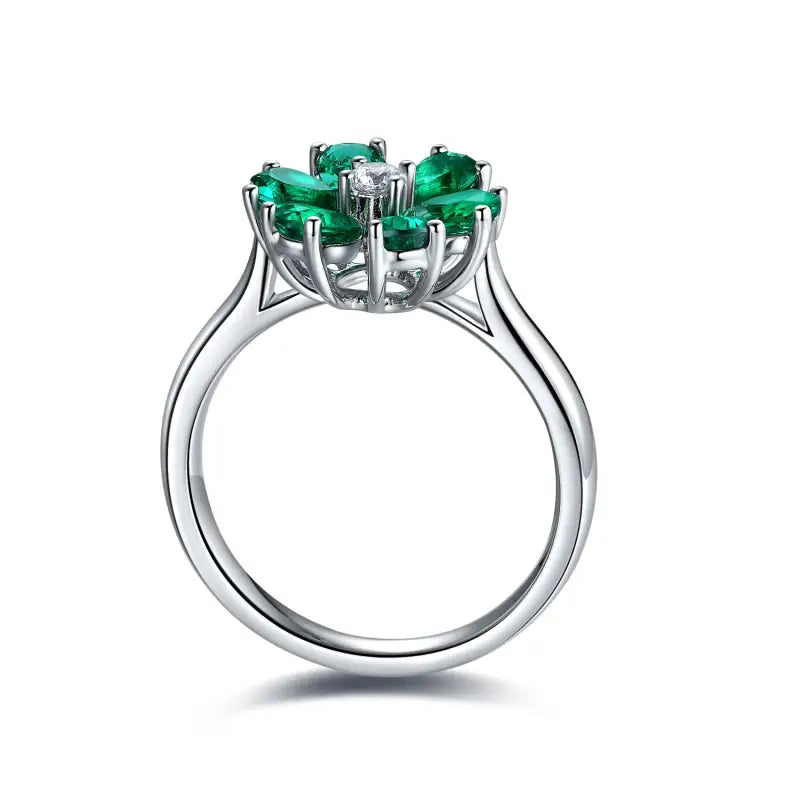 Daisy Pear Cut Lab Emerald Engagement Ring - LGG Jewelry