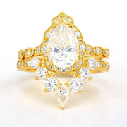 Deep Chevron 2 Ct Oval Cut Lab Diamond Bridal Ring Set - 2pcs - LGG Jewelry