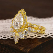 Deep Chevron 2 Ct Oval Cut Lab Diamond Bridal Ring Set - 2pcs - LGG Jewelry