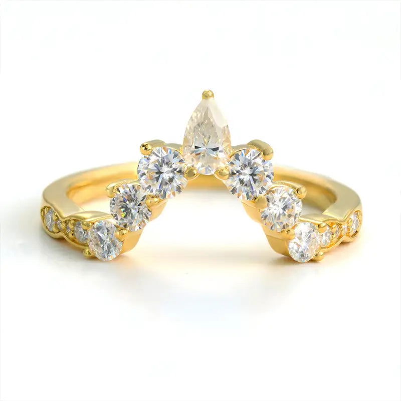Deep V-Shaped Pear & Round Cut Lab Diamond Contour Band - LGG Jewelry