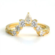 Deep V-Shaped Pear & Round Cut Lab Diamond Contour Band - LGG Jewelry