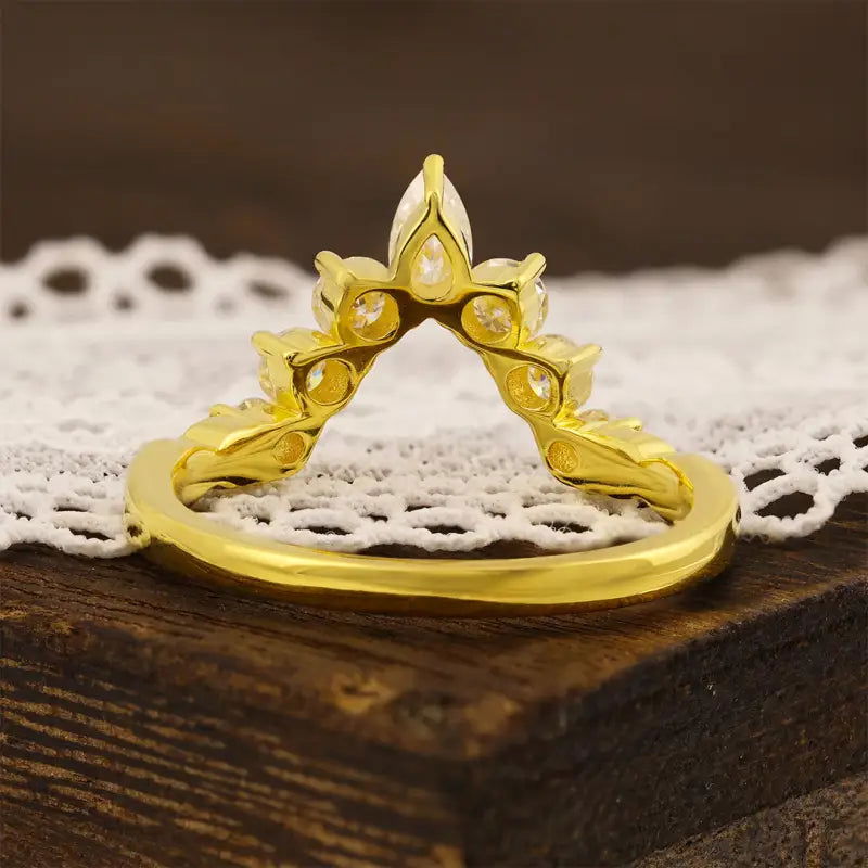 Deep V-Shaped Pear & Round Cut Lab Diamond Contour Band - LGG Jewelry