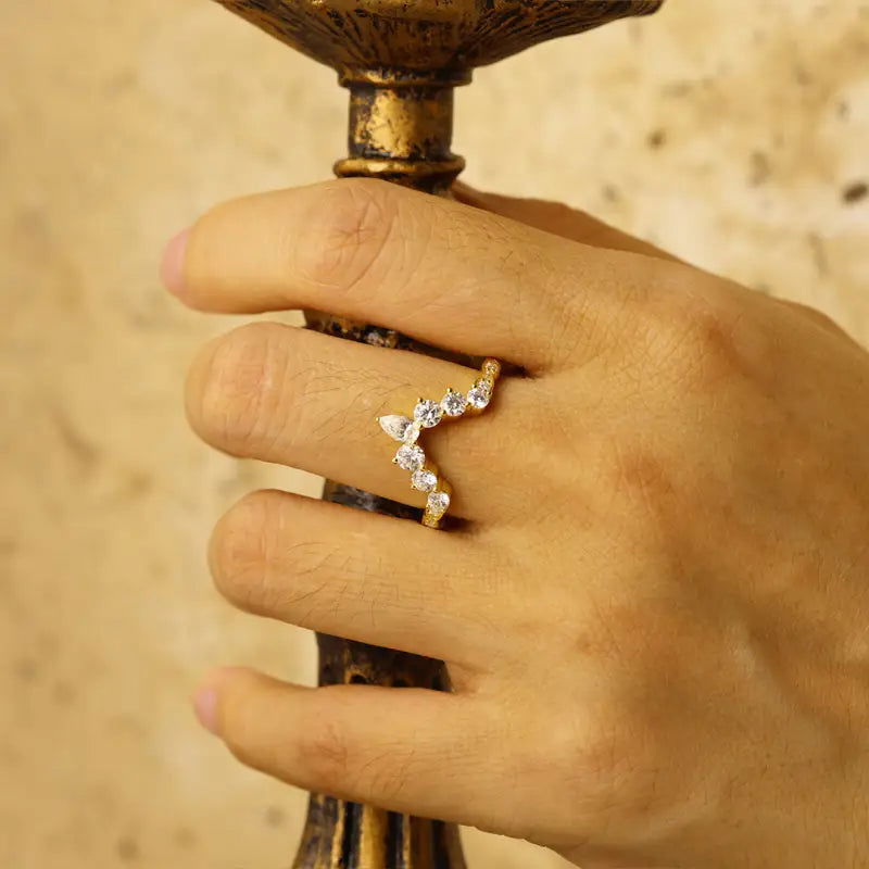 Deep V-Shaped Pear & Round Cut Lab Diamond Contour Band - LGG Jewelry