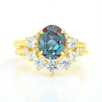 Load image into Gallery viewer, Discoloring Oval Cut Lab Alexandrite Three Stone Bridal Set - 2pcs - LGG Jewelry

