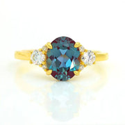 Discoloring Oval Cut Lab Alexandrite Three Stone Engagement Ring - LGG Jewelry