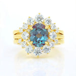 Load image into Gallery viewer, Discoloring Trio Oval Cut Lab Alexandrite Three Stone Bridal Set - 3pcs - LGG Jewelry
