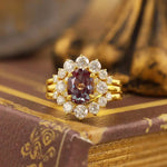Load image into Gallery viewer, Discoloring Trio Oval Cut Lab Alexandrite Three Stone Bridal Set - 3pcs - LGG Jewelry
