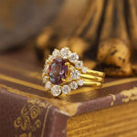 Load image into Gallery viewer, Discoloring Trio Oval Cut Lab Alexandrite Three Stone Bridal Set - 3pcs - LGG Jewelry
