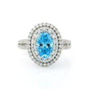 Double Halo 1.37 Ct Oval Cut Fancy Blue Lab Diamond Engagement Ring - LGG Jewelry