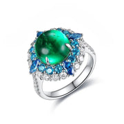 Double Halo 4.5 Ct Round Lab Emerald Engagement Ring - LGG Jewelry