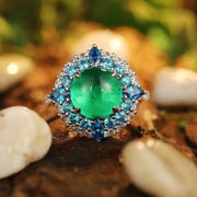 Double Halo 4.5 Ct Round Lab Emerald Engagement Ring - LGG Jewelry