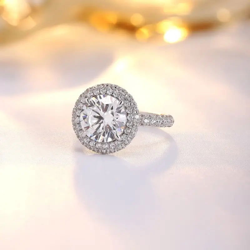 Double Halo 4 Ct Round Cut Moissanite Half Pave Engagement Ring - LGG Jewelry