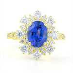 Load image into Gallery viewer, Elegant Double Halo Oval Cut Lab Blue Sapphire Engagement Ring - LGG Jewelry
