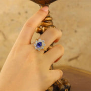 Elegant Double Halo Oval Cut Lab Blue Sapphire Engagement Ring - LGG Jewelry