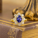Load image into Gallery viewer, Elegant Double Halo Oval Cut Lab Blue Sapphire Engagement Ring - LGG Jewelry
