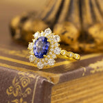 Load image into Gallery viewer, Elegant Double Halo Oval Cut Lab Blue Sapphire Engagement Ring - LGG Jewelry
