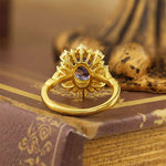 Load image into Gallery viewer, Elegant Double Halo Oval Cut Lab Blue Sapphire Engagement Ring - LGG Jewelry
