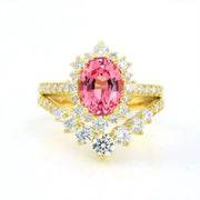 Elegant Vintage Oval Cut Lab Padparascha Bridal Rings - 2pcs - LGG Jewelry