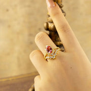 Elegant Vintage Oval Cut Lab Padparascha Bridal Rings - 2pcs - LGG Jewelry