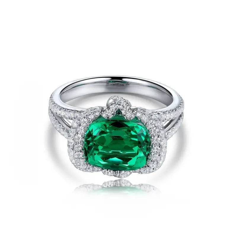 Elegant bezel 3.5 Ct Cushion Cut Lab Emerald Engagement Ring - LGG Jewelry