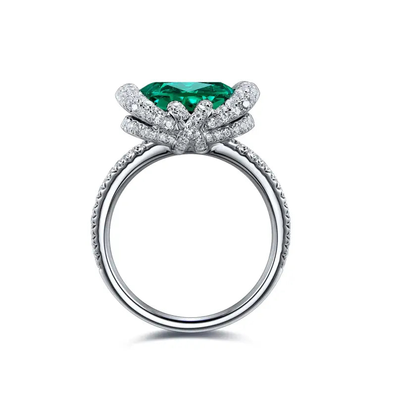 Elegant bezel 3.5 Ct Cushion Cut Lab Emerald Engagement Ring - LGG Jewelry
