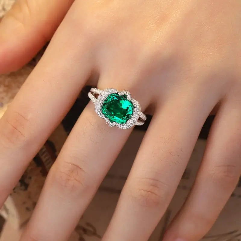 Elegant bezel 3.5 Ct Cushion Cut Lab Emerald Engagement Ring - LGG Jewelry