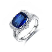 Elegant bezel 4 Ct Cushion Cut Lab Blue Sapphire Engagement Ring - LGG Jewelry