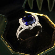 Elegant bezel 4 Ct Cushion Cut Lab Blue Sapphire Engagement Ring - LGG Jewelry