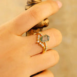 Charger l&#39;image dans la visionneuse de galerie, Elongated Hexagon Moss Agate  Bridal Ring Set - 2pcs - LGG Jewelry
